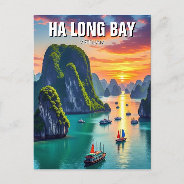 Ha Long Bay Vietnam Sunset Postcard (Front)