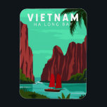 Ha Long Bay Vietnam Travel Vintage Art Magnet<br><div class="desc">Ha Long Bay vector art design. Hạ Long Bay,  in northeast Vietnam,  is known for its emerald waters and thousands of towering limestone islands topped by rainforests.</div>