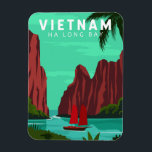 Ha Long Bay Vietnam Travel Vintage Art Magnet<br><div class="desc">Ha Long Bay vector art design. Hạ Long Bay,  in northeast Vietnam,  is known for its emerald waters and thousands of towering limestone islands topped by rainforests.</div>