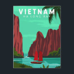 Ha Long Bay Vietnam Travel Vintage Art Postcard<br><div class="desc">Ha Long Bay vector art design. Hạ Long Bay,  in northeast Vietnam,  is known for its emerald waters and thousands of towering limestone islands topped by rainforests.</div>