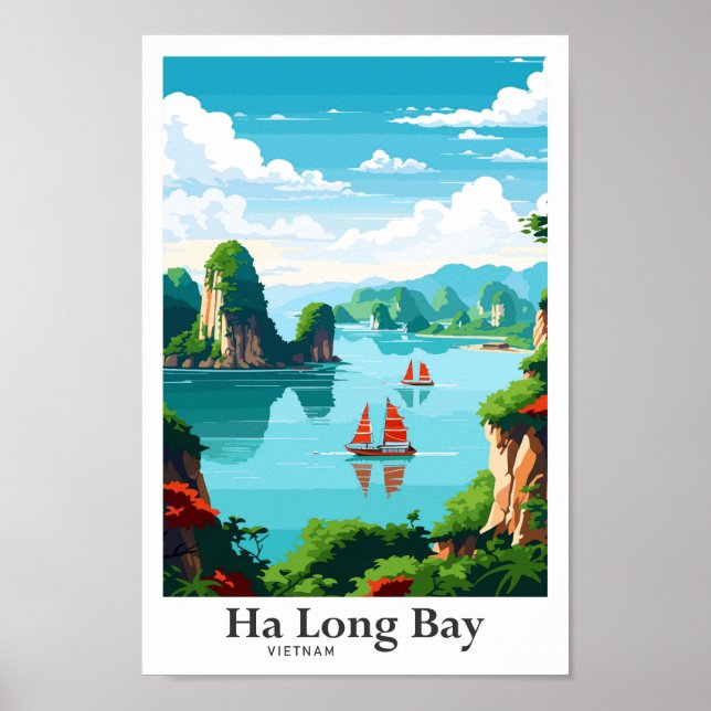 Ha Long Bay Vietnam Travel Vintage Illustration Poster (Front)