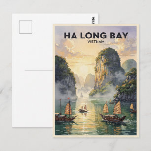 Ha Long Bay Vietnam Vintage Travel Postcard