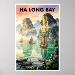 Ha Long Bay Vietnam Vintage Travel Poster