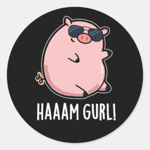 Haaaam Gurl Funny Pig Pun Dark BG Classic Round Sticker