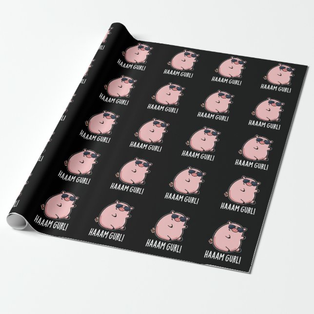 Haaaam Gurl Funny Pig Pun Dark BG Wrapping Paper (Unrolled)