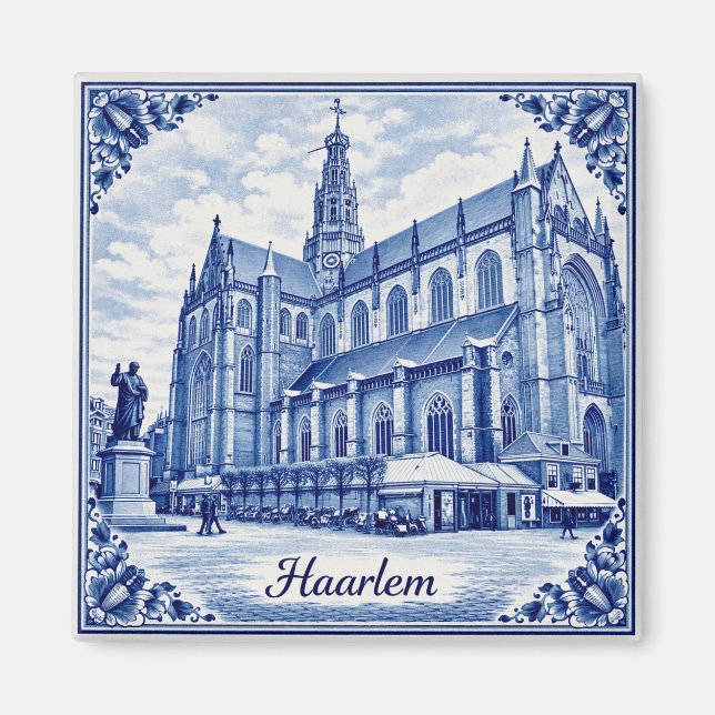 Haarlem church Delft Blue style magnet (Front)