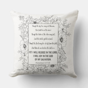 Habakkuk 3:17-18 Bible Verse Floral Line Art Cushion