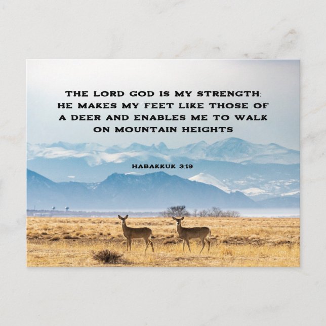 Habakkuk 3:19 Bible Verse Deer and Mountains Postcard (Front)