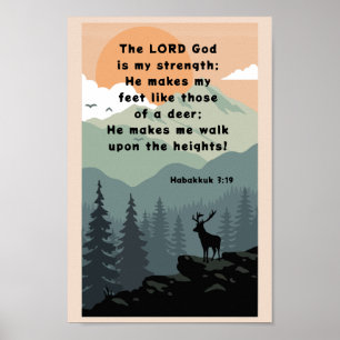 Habakkuk 3:19 Bible Verse Deer on Mountain Poster