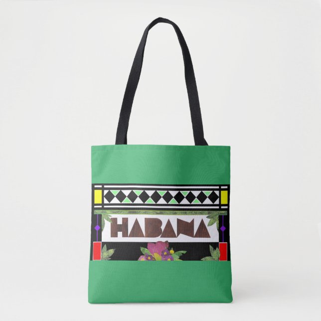 HABANA Stained Glass Impression Green Rim Tote Bag (Front)