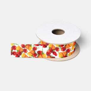 Habanero Chilies Red Peppers Orange Hot Food Satin Ribbon