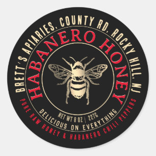 Habanero Honey Hot Raw Honey with Gold Bee  Classic Round Sticker