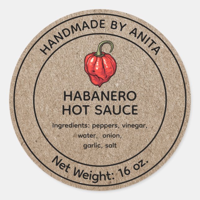 Habanero Hot Sauce Canning Jar Label Kraft (Front)