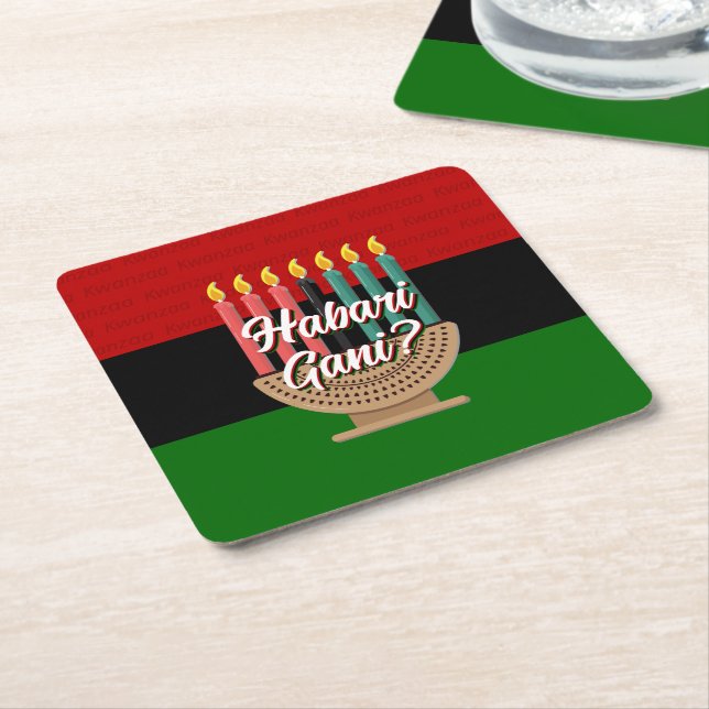 HABARI GANI Kwanzaa Square Paper Coaster (Angled)