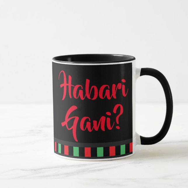 Habari Gani Red Black Green Words Kwanzaa Mug (Right)