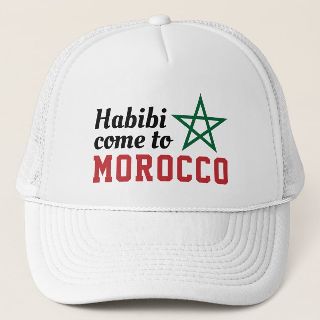 Habibi Come To Morocco Flag Red Green Star Trucker Hat (Front)
