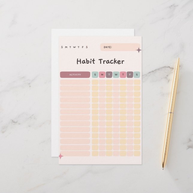 Habit Tracker Daily Checklist for Activities Stationery (Front/Back In Situ)