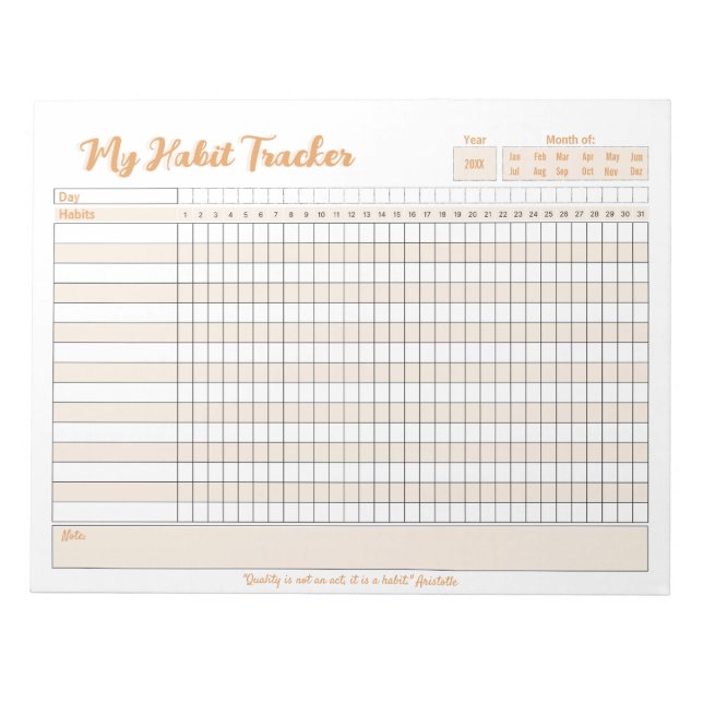 Habit Tracker Fully Customisable Notepad (Front)