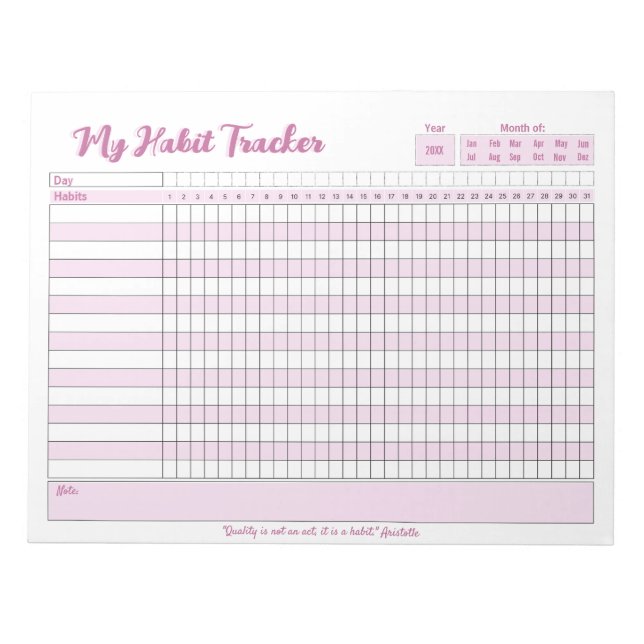 Habit Tracker Fully Customisable Notepad (Front)