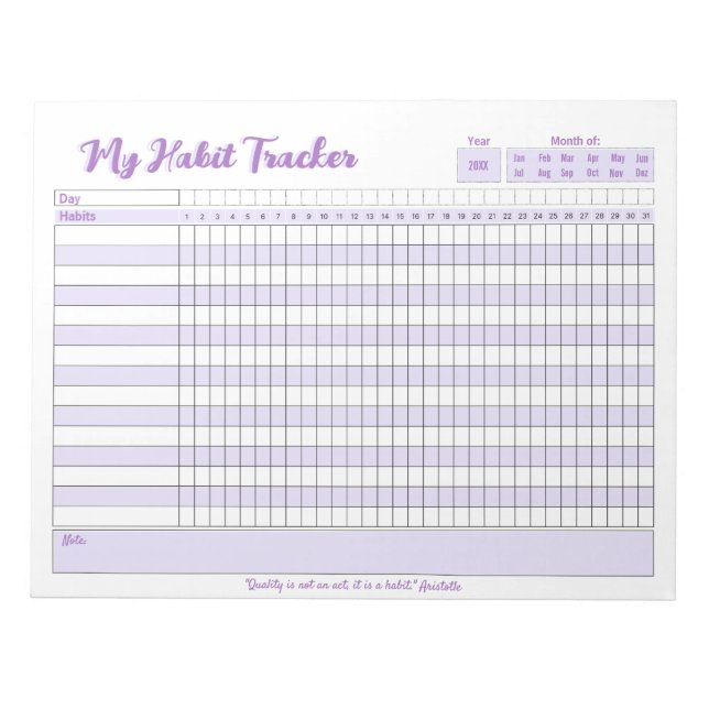 Habit Tracker Fully Customisable Notepad (Front)