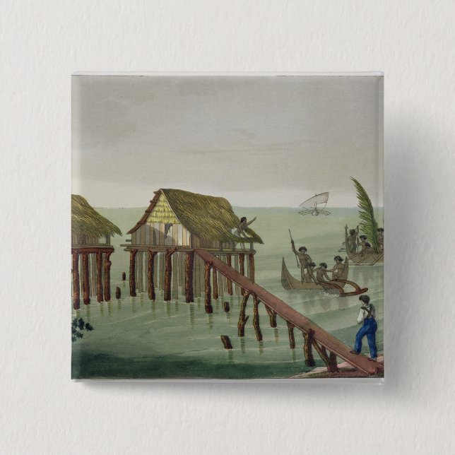 Habitations of the Papu Tribe, Rawak, plate 22 fro 15 Cm Square Badge (Front)