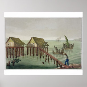 Habitations of the Papu Tribe, Rawak, plate 22 fro Poster