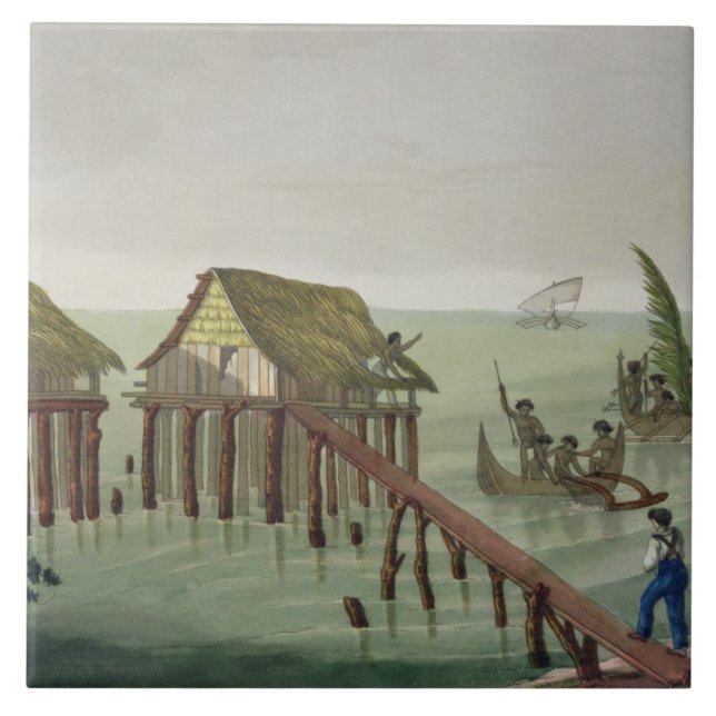 Habitations of the Papu Tribe, Rawak, plate 22 fro Tile (Front)