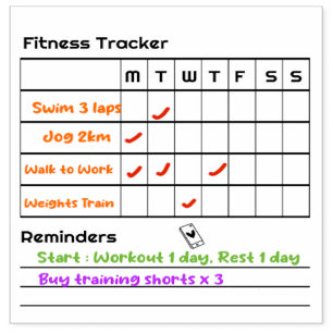 Habits Fitness Weekly Tracker Reminders Notes Rubber Stamp