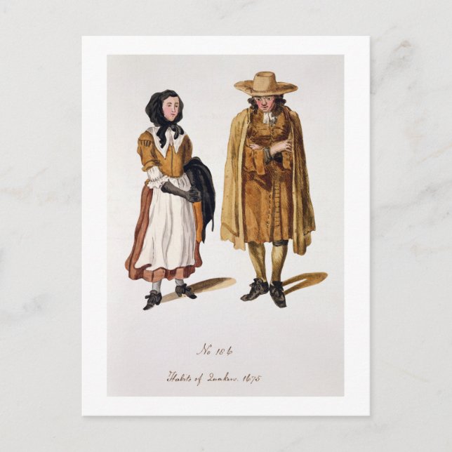 Habits of Quakers, 1675 (coloured engraving) Postcard (Front)