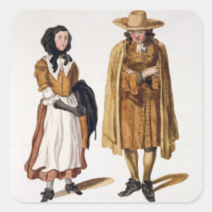 Habits of Quakers, 1675 (coloured engraving) Square Sticker