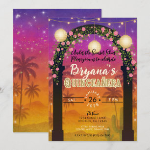 Hacienda Sunset Floral Arch 15th Quinceañera Invitation