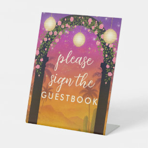 Hacienda Sunset Floral Arch Guestbook Table Sign
