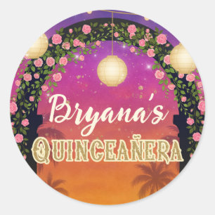 Hacienda Sunset Floral Arch Quinceañera Classic Round Sticker