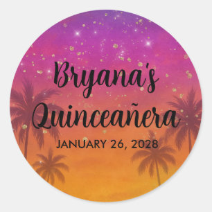 Hacienda Sunset Vibrant Fiesta Quinceañera  Classic Round Sticker