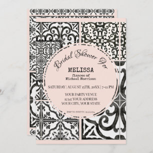 Hacienda Tile Black Blush Modern Bridal Shower Invitation