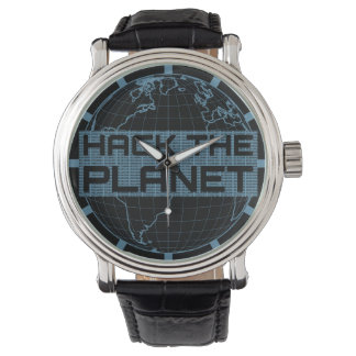 Hack the Planet Blue Globe Computer Hacker Design Watch