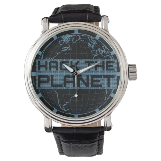 Hack the Planet Blue Globe Computer Hacker Design Watch (Front)