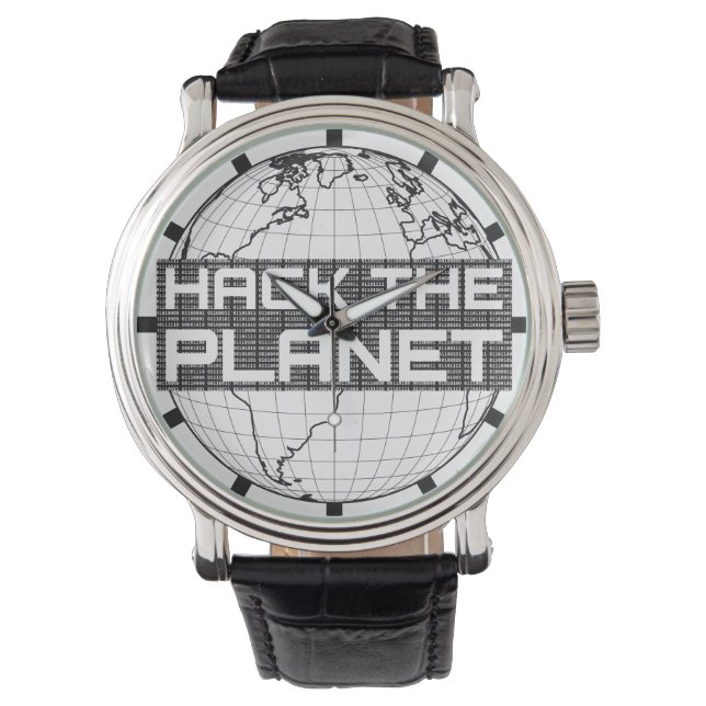Hack the Planet Dark Globe Computer Hacker Design Watch (Front)