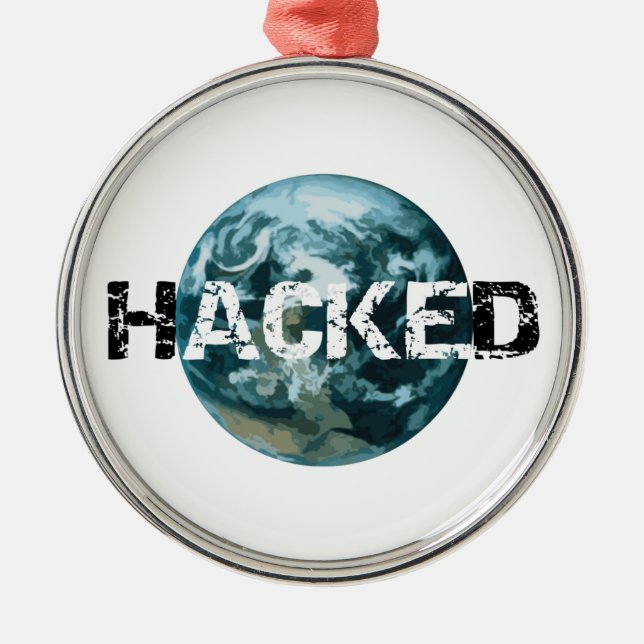Hacked Planet Earth Metal Tree Decoration (Front)
