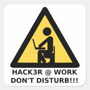 Hacker at work square sticker