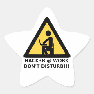 Hacker at work star sticker