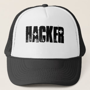 Hacker ( Black Print/White cap) Trucker Hat