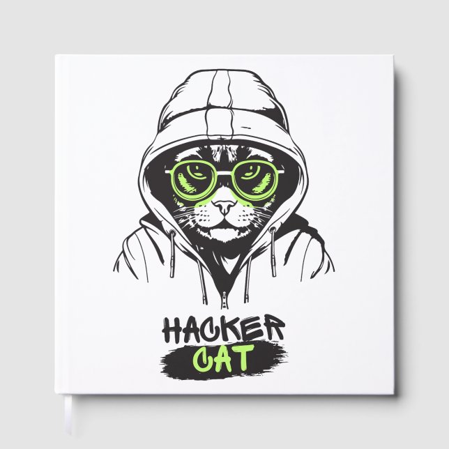 Hacker Cat Cyber Gamer Coder Funny Tech Guest Book (Front)