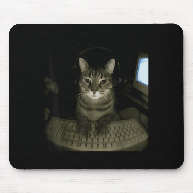 Hacker Cat Meme Funny Computer Cat Kitten Gamer Ca Mouse Mat (Front)