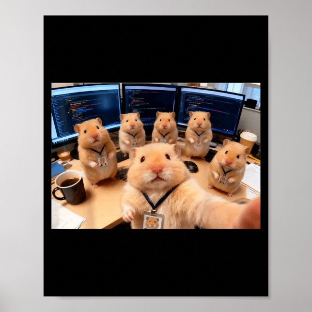 Hacker Hamster Team Selfie Meme Cringe Animal Code Poster (Front)