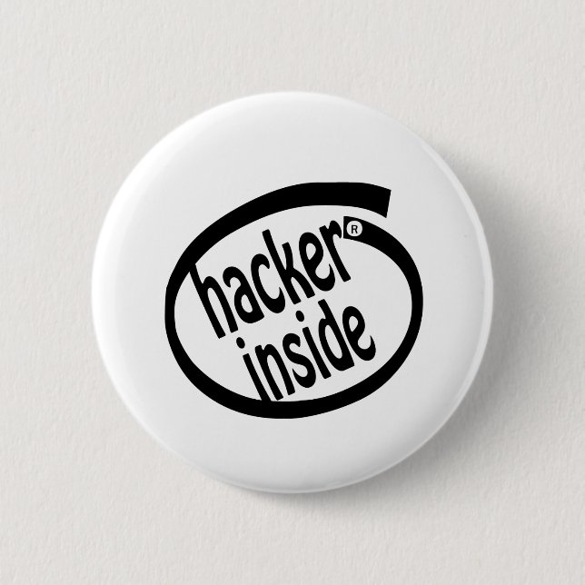 Hacker inside 6 cm round badge (Front)