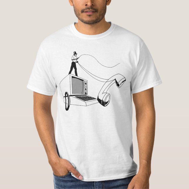 Hacker riding computer & whipping a phone T-Shirt (Front)