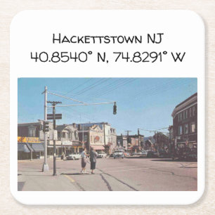 Hackettstown NJ Map Coordinates Vintage Style  Square Paper Coaster
