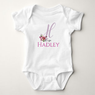 Hadley Name Reveal Floral Letter H Girl Whimsical Baby Bodysuit