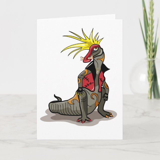 Hadrosaurus Dinosaur Dressed As A Punk. Card (Front)